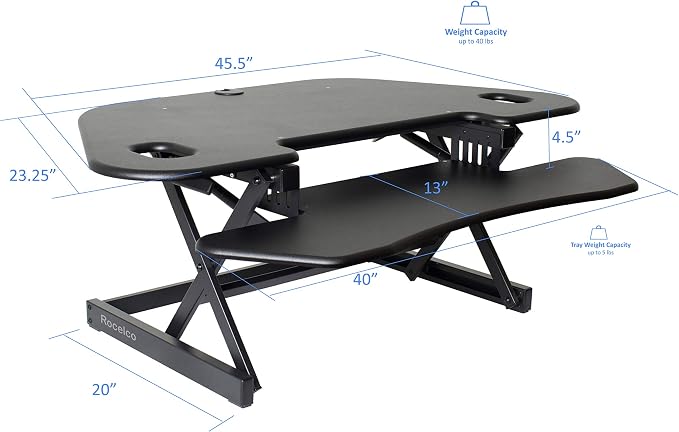 Rocelco 46" Height Adjustable Corner Standing Desk Converter - Image 5
