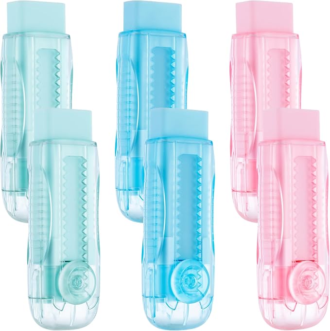 M&G 6 Pack Sliding Retractable Rubber Erasers, Push-Pull Large Pencil Erasers by MG