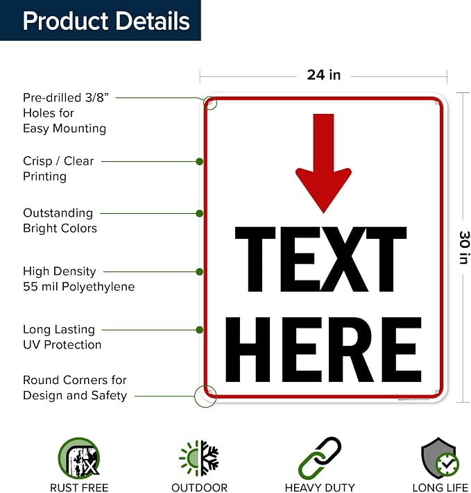 Custom Arrow, Custom Directional Sign, Arrow Down Sign, 24x30 Inches, 55 mil - Image 6