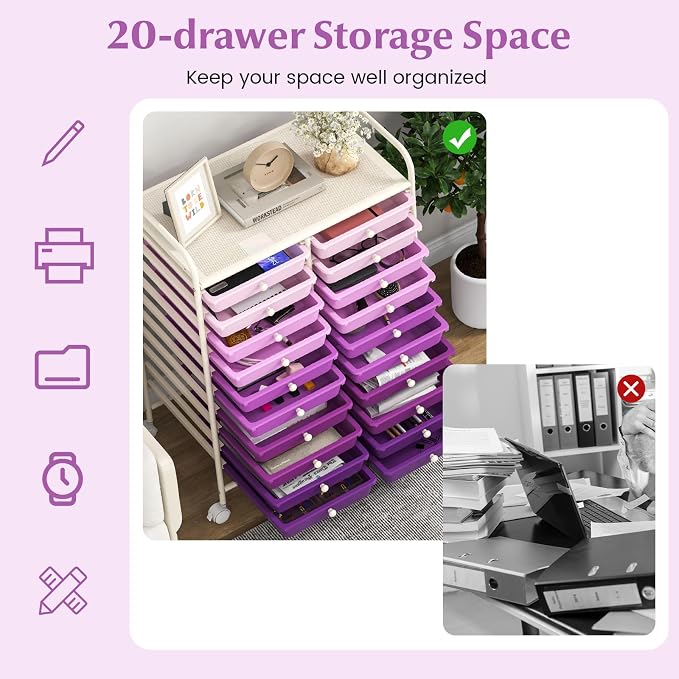 Happygrill 20-Drawer Organizer Cart Tools, Mobile Utility Storage Cart - Image 6