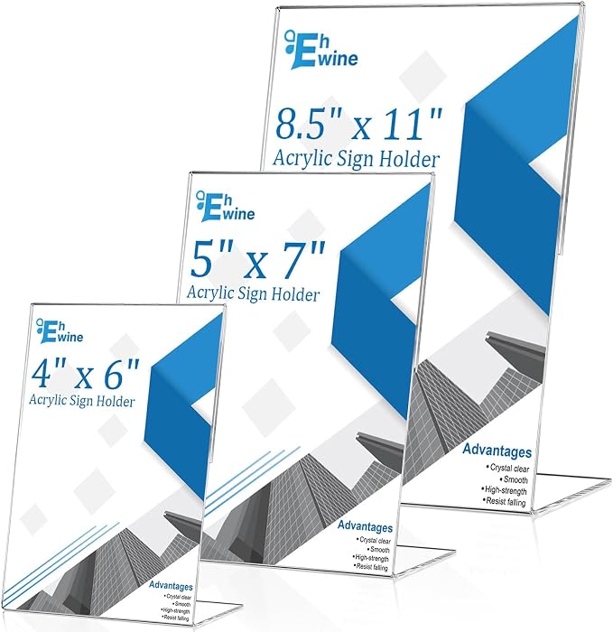 EHWINE 6 Pack 5 x 7 Acrylic Sign Holder, Vertical Slanted Back Paper Holder - Image 7