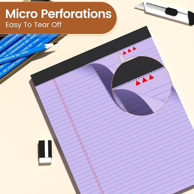 6 Pack Legal Pads 8.5 X11, College Ruled Notebook, 300 Sheets Colored Note Pad - Image 4