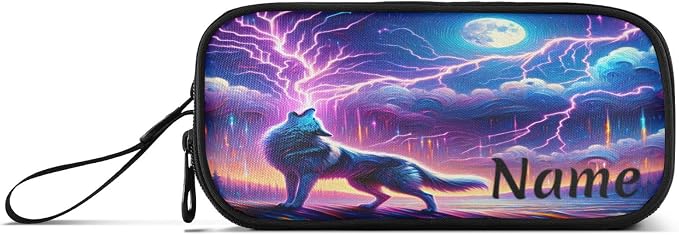 BOENLE Custom Wolf Howling Moon Lightning Pencil Case Box Boys Girls - Image 8