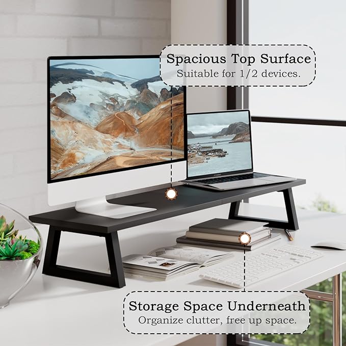 TEAMIX 31.5 inch Dual Monitor Riser, Long Black Monitor Stand Riser Wide TV - Image 3