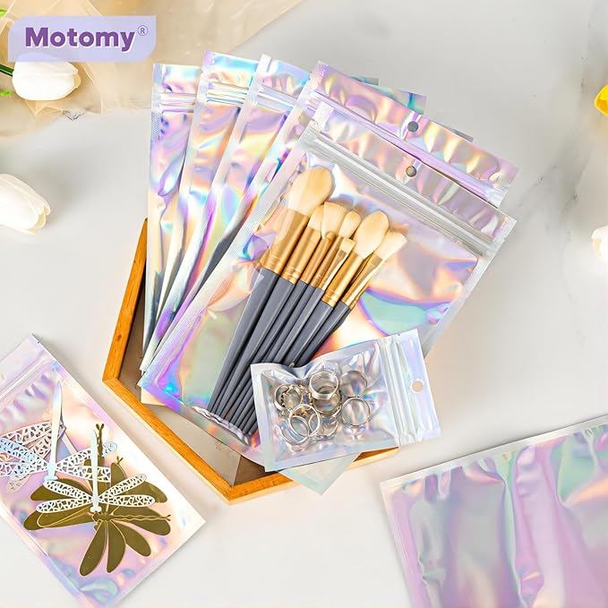 100Pcs Holographic Resealable Bags, 4x6 inch Packaging Foil Pouch ，Motomy Mylar - Image 7