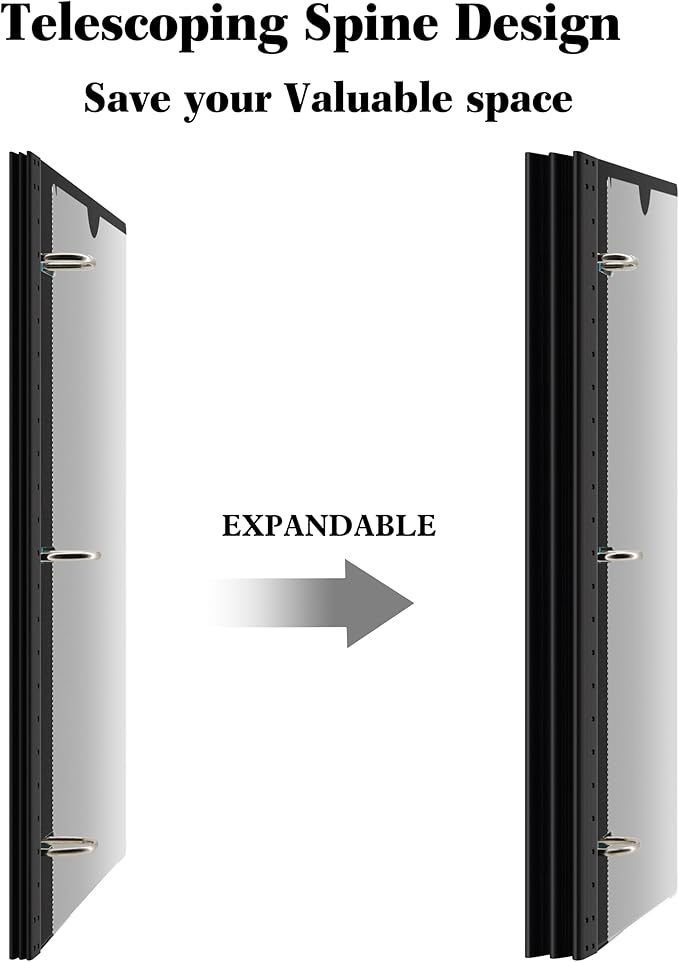 INFUN Telescoping 3 Ring Binder -1PCS-Black, Flexible Round Binder - Image 2