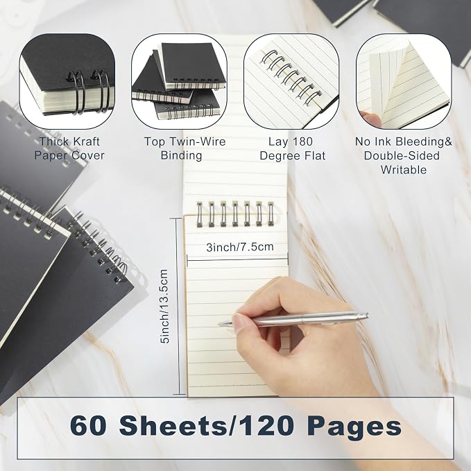 Tenceur 54 Pcs Pocket Notebook Bulk Small 3x5 Inch Spiral Notepads Mini Top - Image 2