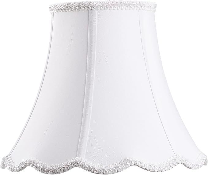 Bell Lamp Shade, Saangseon White Scalloped Lampshade Replacement, Lamp Harp by Saangseon
