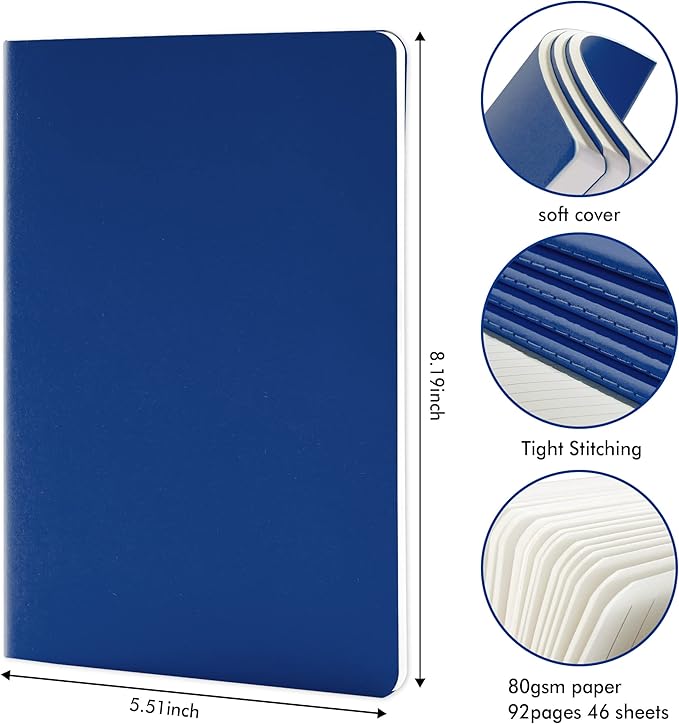8 Pack Soft Cover Journal Bulk, Feela Notebooks College Ruled - Image 2