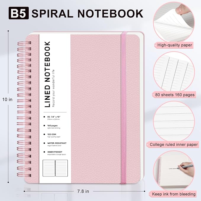 Lined Spiral Journal Notebook, B5 Spiral Notebook, 7.8''×10'' Journaling - Image 2