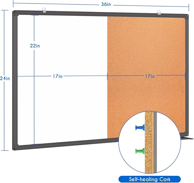 Magnetic White Board and Cork Board Combo, 36 X 24 inches Whiteboard Bulletin - Image 5