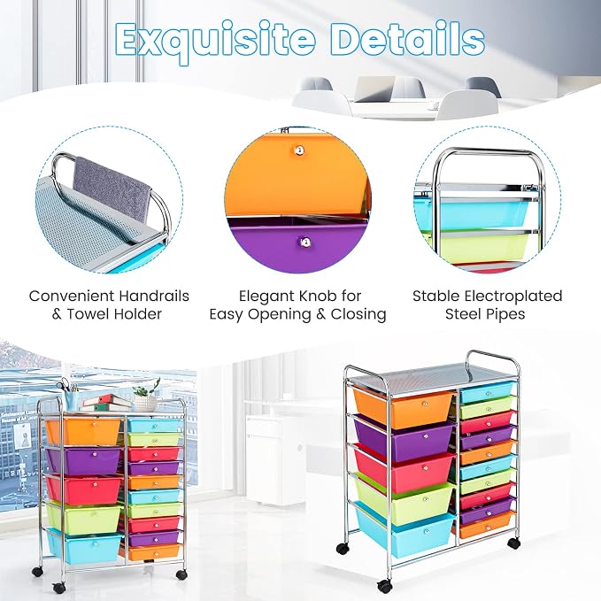 GLACER 15 Drawers Rolling Cart, Storage Cart - Image 7