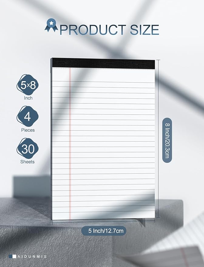 Note Pads 5x8 for Work White Legal Pads 5x8 College Ruled Legal Notepads Lined - Image 2