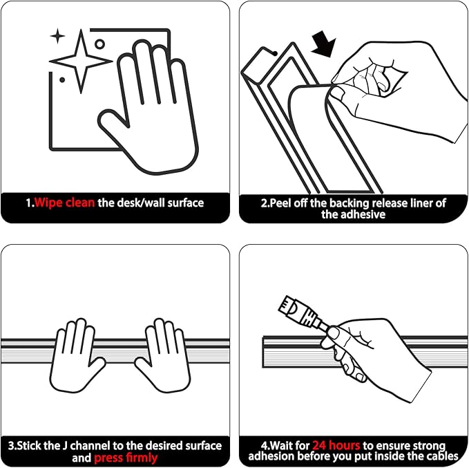 YECAYE 94.2 in Cable Management Under Desk, Easy Install Adhesive Mount Cord - Image 4