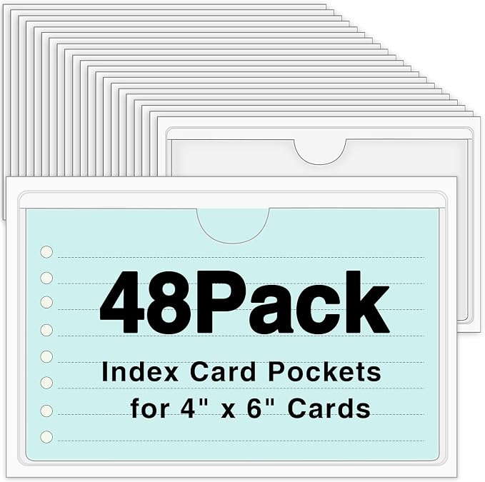 48 Pack 4" x 6" Index Card Holder Adhesive Plastic Label Holders Clear Tote Bag by BESARME