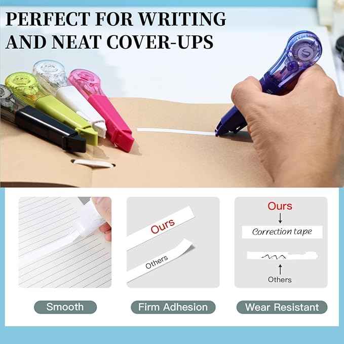 WISOPTUS 19.69ft Correction Tape Pen, 5-Count Pack, Dry Instantly, Stretch
