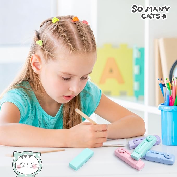 M&G 4 Pcs Cute Erasers for Kids Sliding Retractable Pencil Erasers, Push Pull - Image 7
