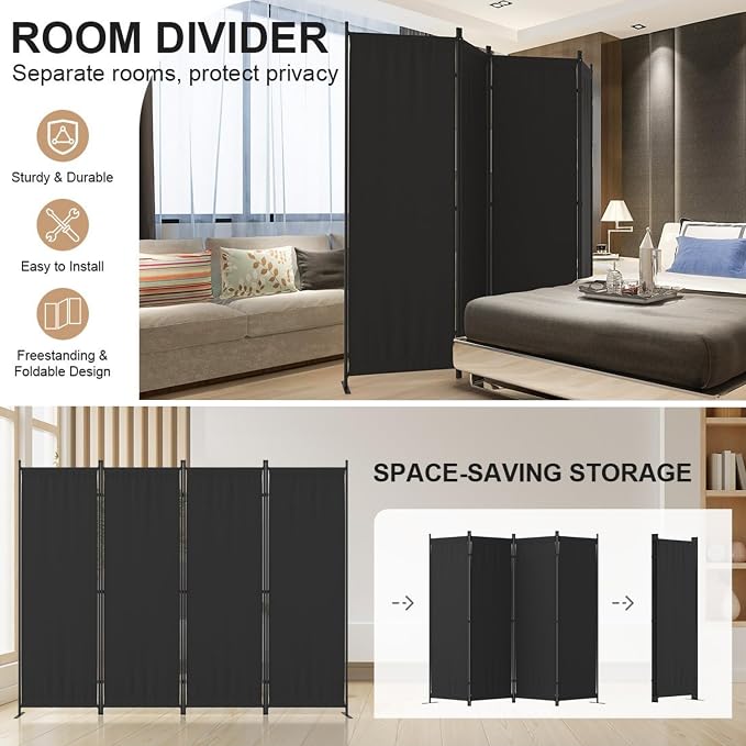 Kecreque Room Divider 4 Panel Partition Room Dividers & Folding Privacy Screens - Image 6