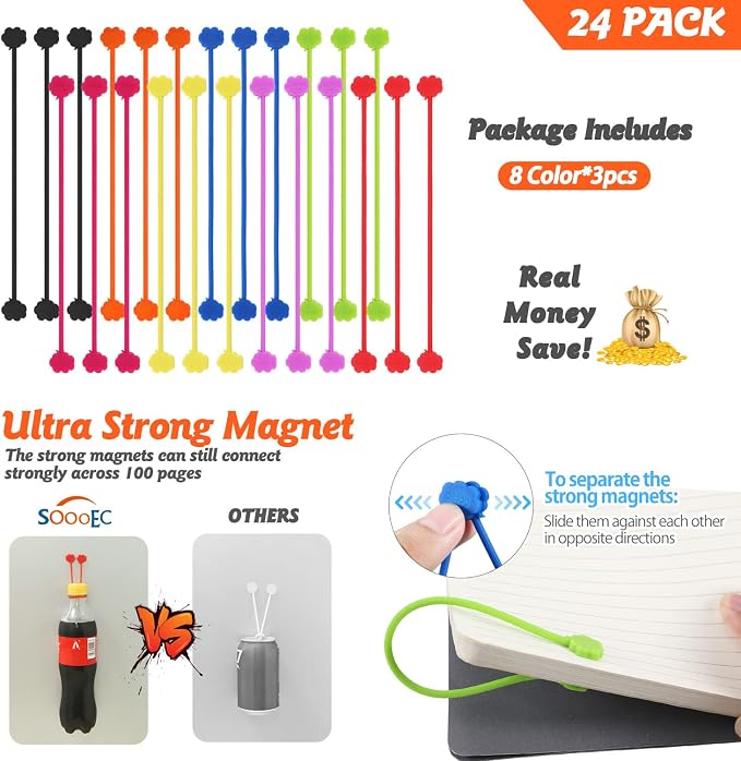 SOOOEC Magnetic Cable Ties, 24 Pack 7.2" Magnetic Cord Organizer Cute Cloud - Image 7