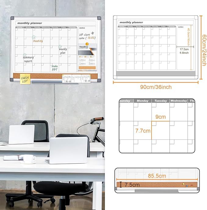 MAKELLO Dry Erase Calendar for Wall 36" x 24", Large Calendar Whiteboard - Image 2