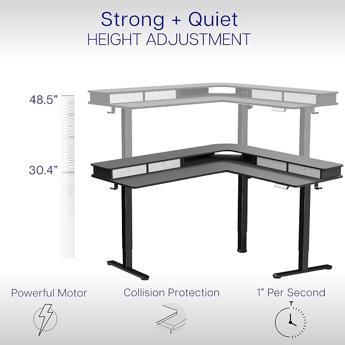 VIVO Electric Mobile Corner 75 x 63 inch 2 Tier Stand Up L-Shaped Desk - Image 3