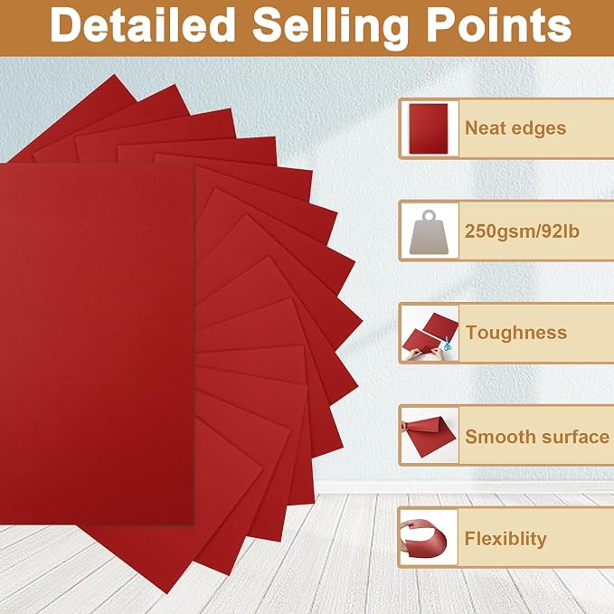 Silunkia 28 Sheets Christmas Red Cardstock 8.5 x 11 Craft Paper, 250gsm/92lb - Image 3