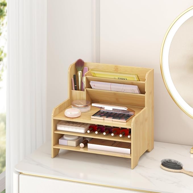 Wisuce Essentials Bamboo Desk Organizer Mail Holder Countertop Letter Tray File - Image 2