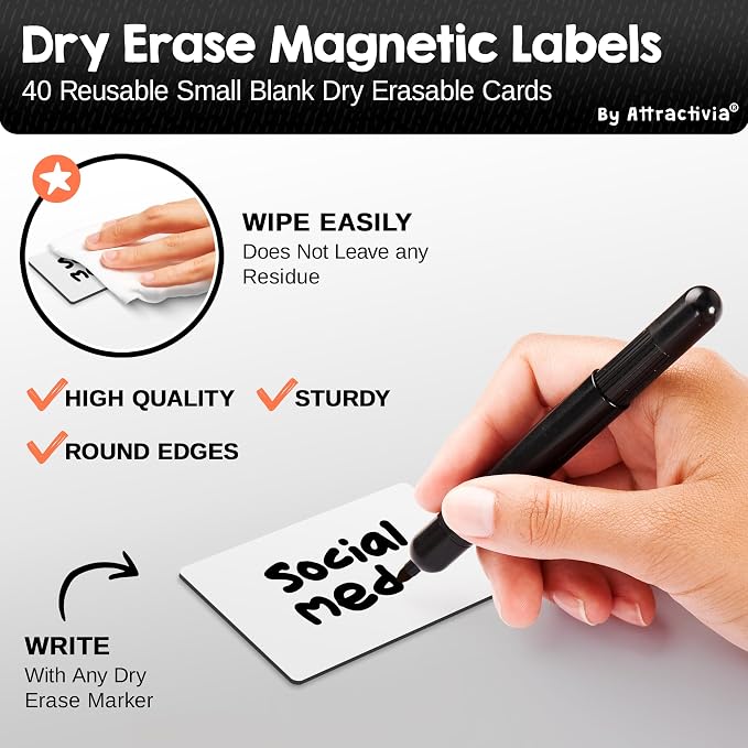 Attractivia Dry Erase Magnetic Labels 2.8 x 1.8 in, Small Dry Erase Magnets - Image 2