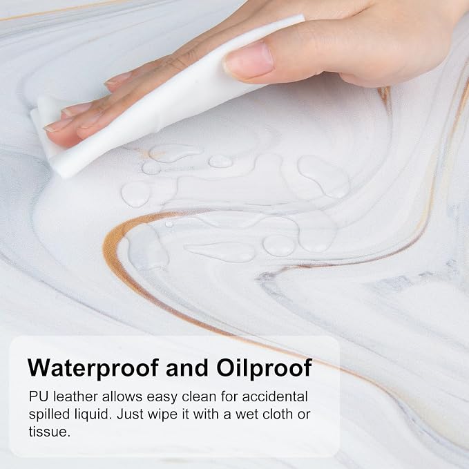 QIYI White Mouse Pad, Cute Marble Large Desk Mat, PU Leather Desk Protector - Image 3