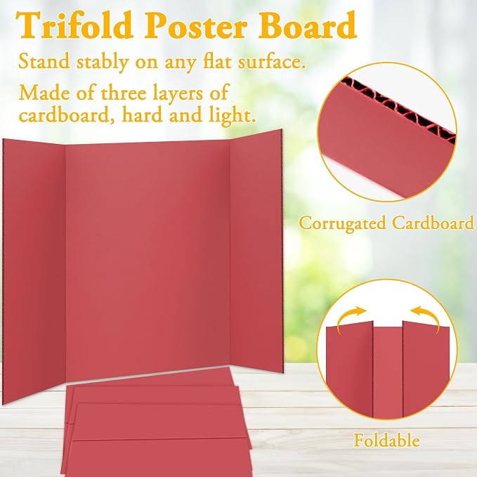 AKONEGE 3PCS Small Trifold Poster Board, 21 x 14 Inches Red Corrugated - Image 4