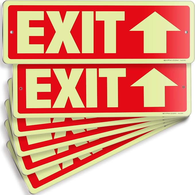 iSYFIX Exit Signs with Directional Up Arrow, Glow in the Dark, Photoluminescent by iSYFIXPREMIUMSIGNS