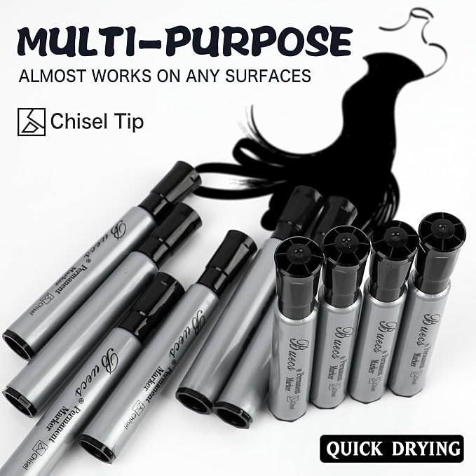Buecs Permanent Markers, Chisel tip, Waterproof &Fade Resistant, Quick Drying - Image 5