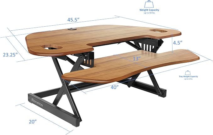 Rocelco 46" Height Adjustable Corner Standing Desk Converter - Image 4