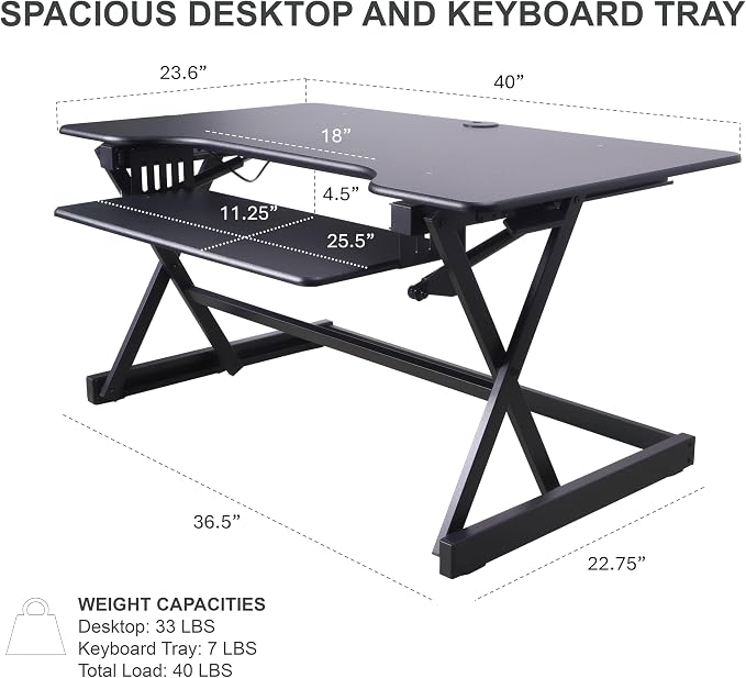 Rocelco 40" Height Adjustable Standing Desk Converter - Image 5