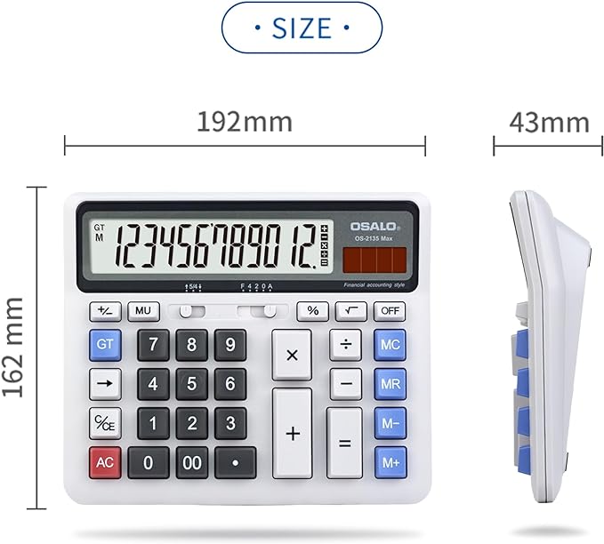 Desktop Calculator Extra Large LCD Display 12-Digit Big Number Accounting - Image 5