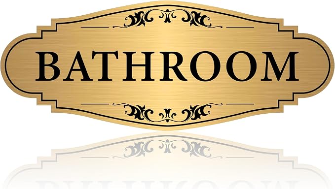 Bathroom Sign Sticker for Business and Home，Self-adhesive Brushed Gold Bathroom by LUHIMO