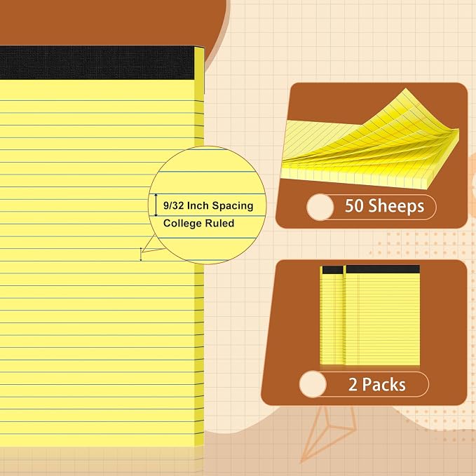 Legal Pads 8.5 X11, Narrow Ruled Notepads, 2 Pack, 50 Sheet/Pad, Tear Off - Image 2