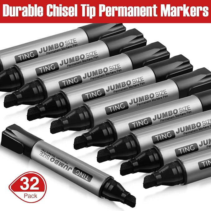 Fuutreo 32 Pcs Jumbo Permanent Markers Bulk Large Chisel Tip Permanent Markers - Image 2