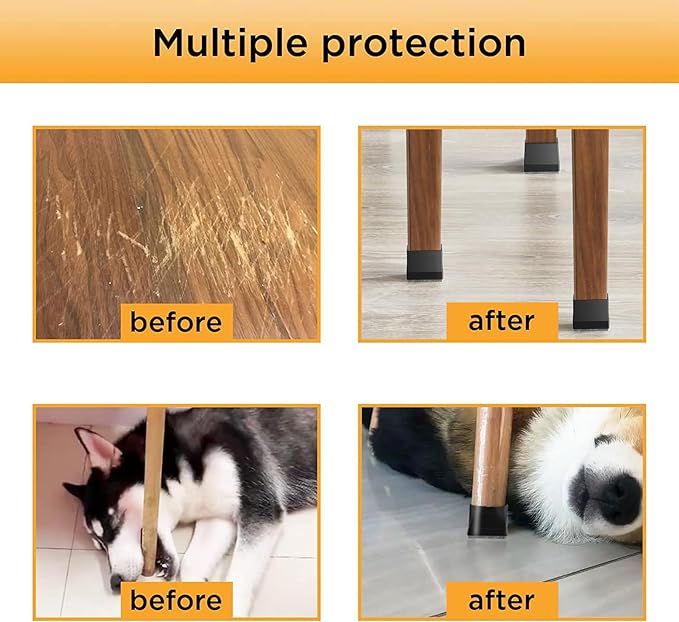 Square Chair Leg Protectors for Hardwood Floors, （Fit: 2.25" -2.75" Black）. - Image 6