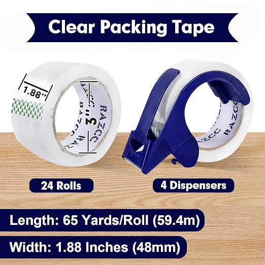 RAZCC Packing Tape, 24 Rolls Clear Heavy Duty Packaging Tape - Image 2