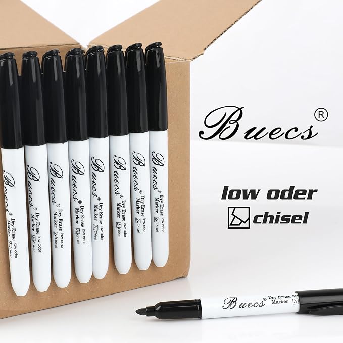 Buecs Black Dry Erase Markers, Chisel tip, Dry-Erase Boards, School Office - Image 4