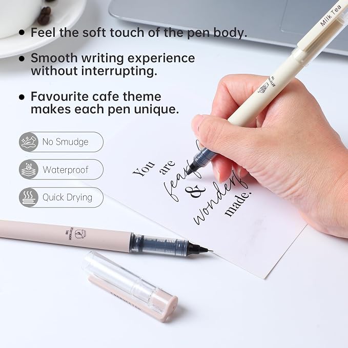 FUNFULL Aesthetic Cute Stick Rollerball Pens, 0.5mm Fine Point Coffee Gel Pens - Image 7