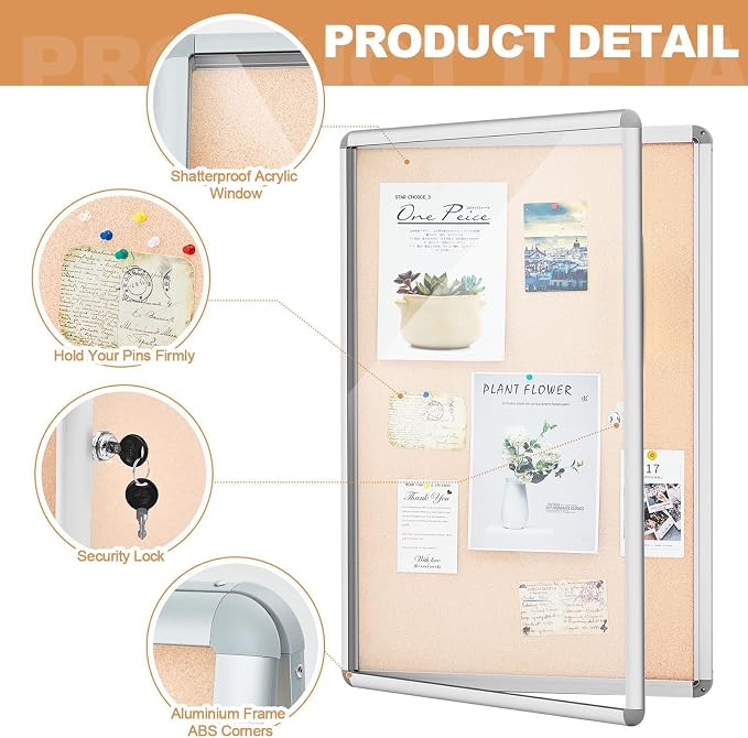Geetery 36 x 48 Inch Enclosed Fabric Bulletin Board Tamperproof Lockable - Image 3