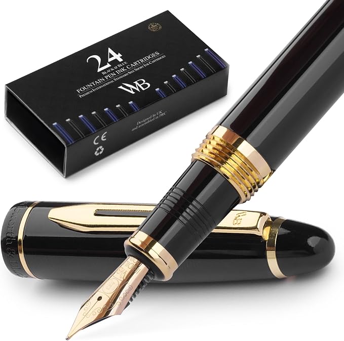 Wordsworth & Black Majesti Fountain Pen-, Luxury Case, 24K Gold Finish; 18K by WordsworthBlack