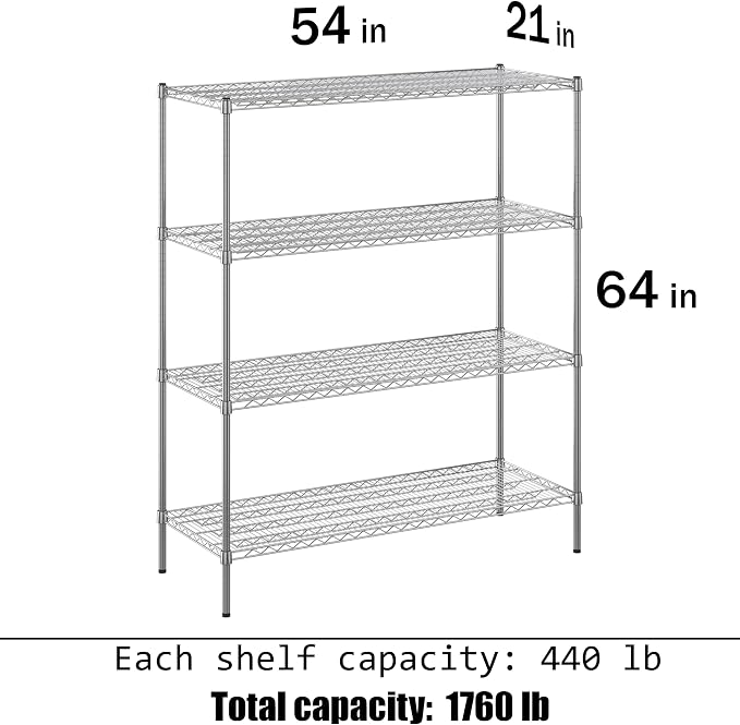 Regal Altair 21" Deep x 54" Wide x 64" Height Wire Shelving Kit | 4-Tier | NSF - Image 3