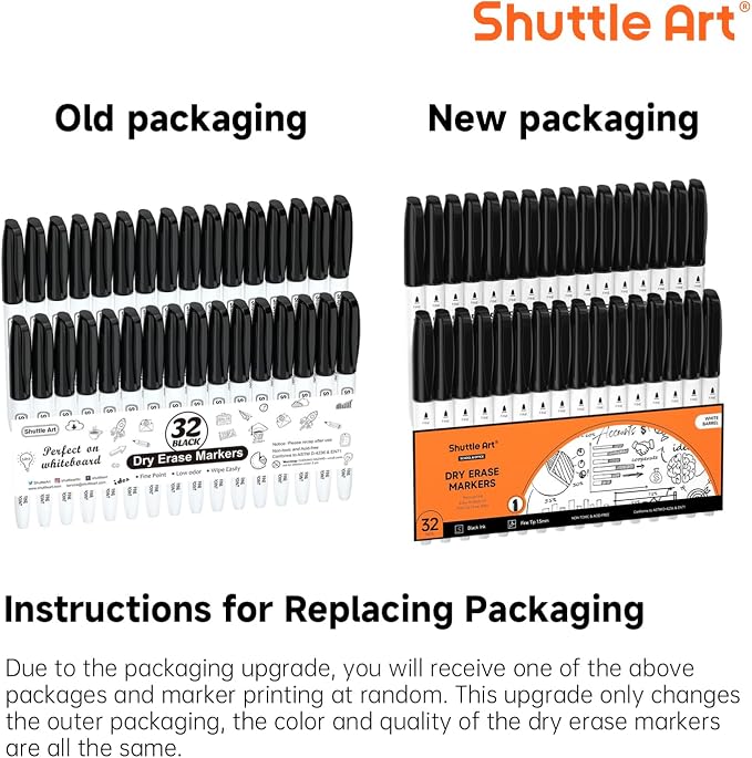Shuttle Art Dry Erase Markers, 32 Pack Black Whiteboard Markers, Fine Tip Dry - Image 2