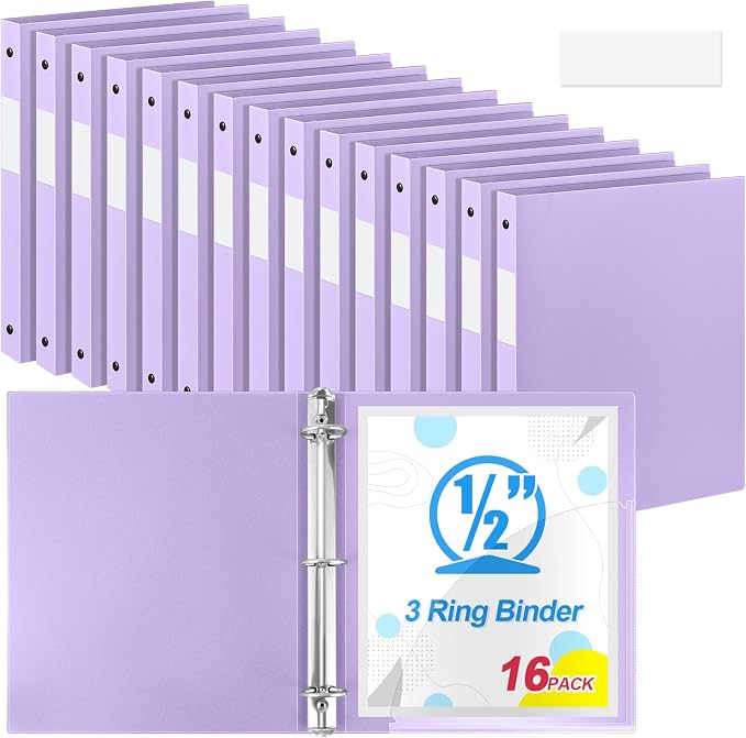 Henoyso 16 Pcs 3 Ring Binder 0.5 Inch Round Fits Letter Size 8.5'' x 11'' Paper by Henoyso