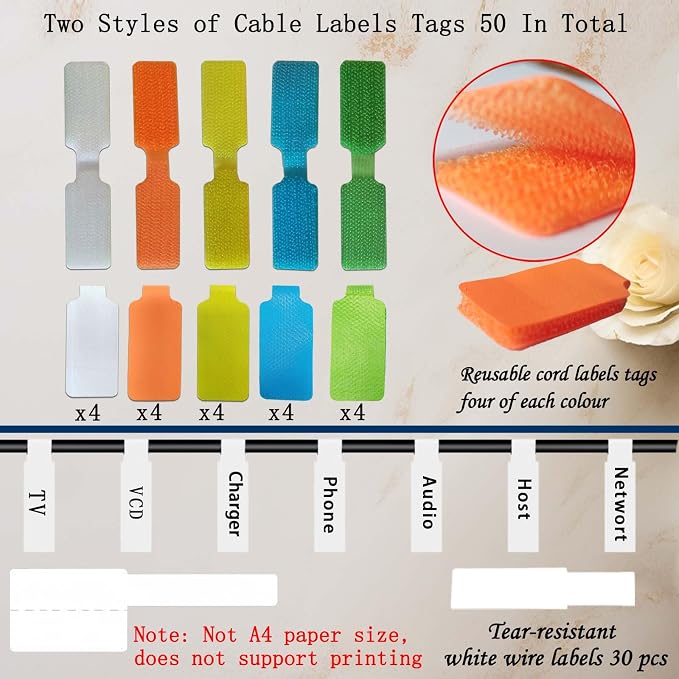 Kisajar 50-Pcs Cable Labels & Cord Tags - Image 2