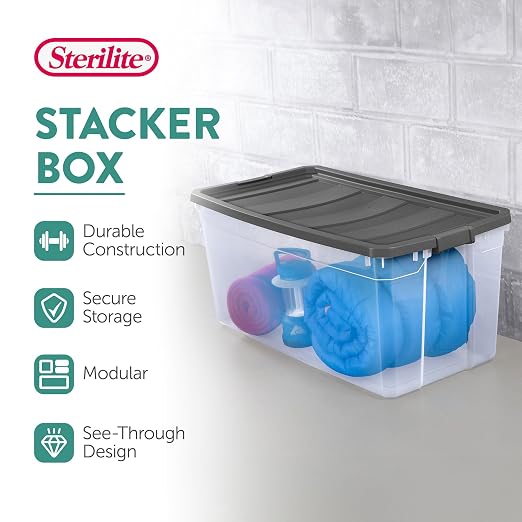 Sterilite 3-Pack Modular Stacker Box, Durable Clear Plastic Storage Bins - Image 3