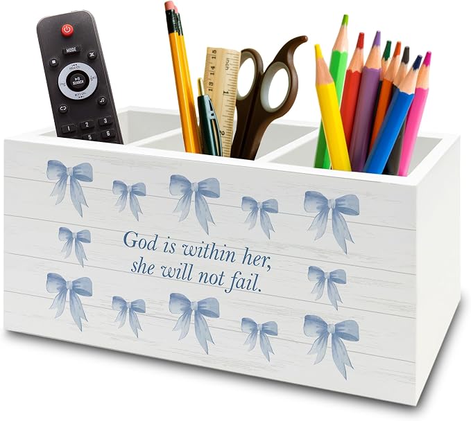 XPH Blue Coquette Bow Christian Pen Pencil Holder Organizer by XPH